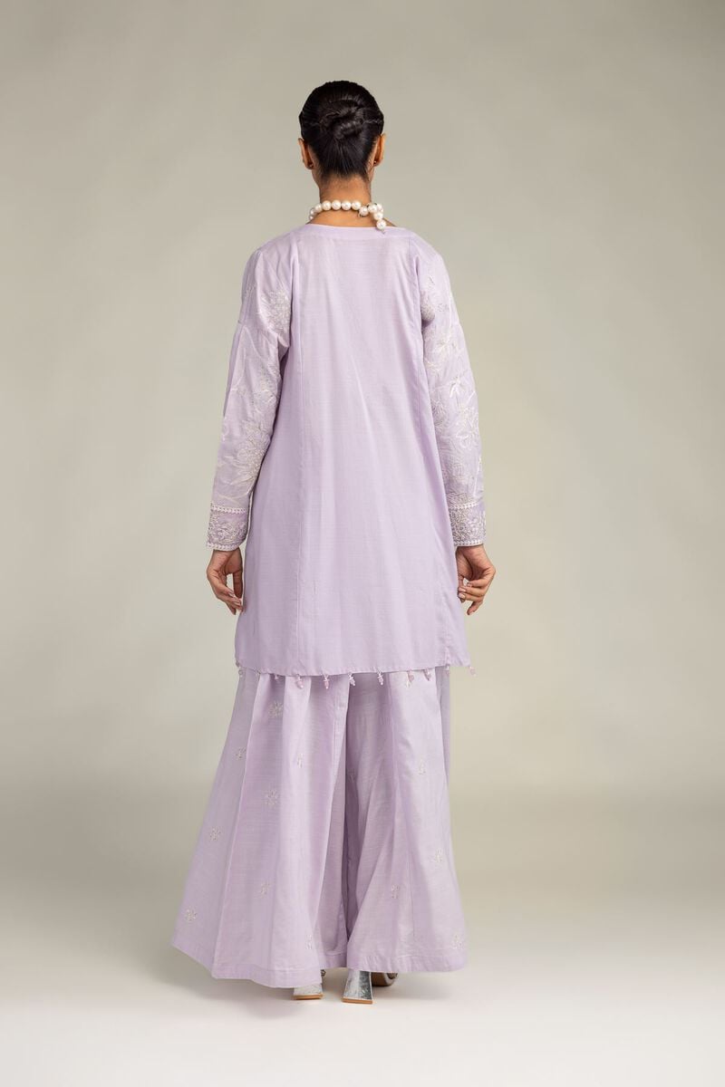 Embroidered | Raw Silk | Floral Lavender Kurta | USD 65.00