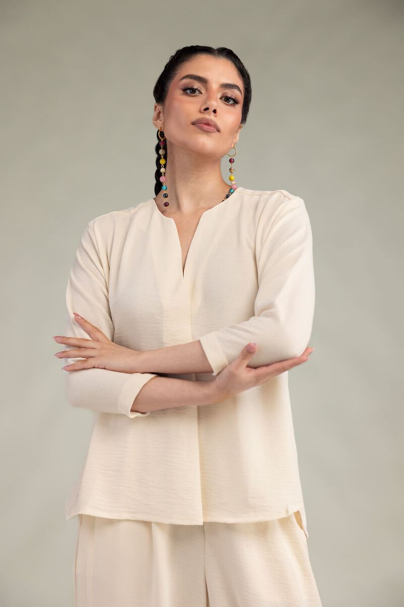 Dyed | Crepe Georgette | Solid V-Neck Shirt | USD 40.00