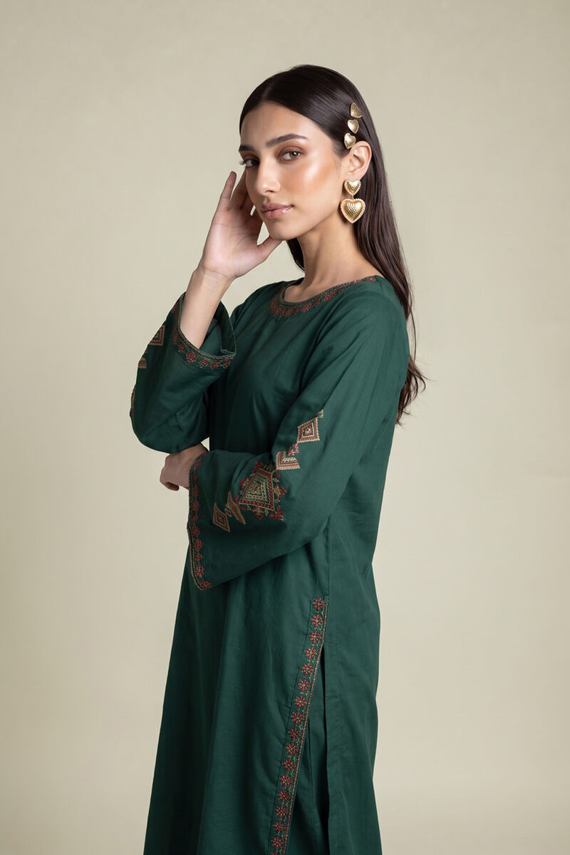 Embroidered | Cambric | Green Cambric Kurta | USD 40.00