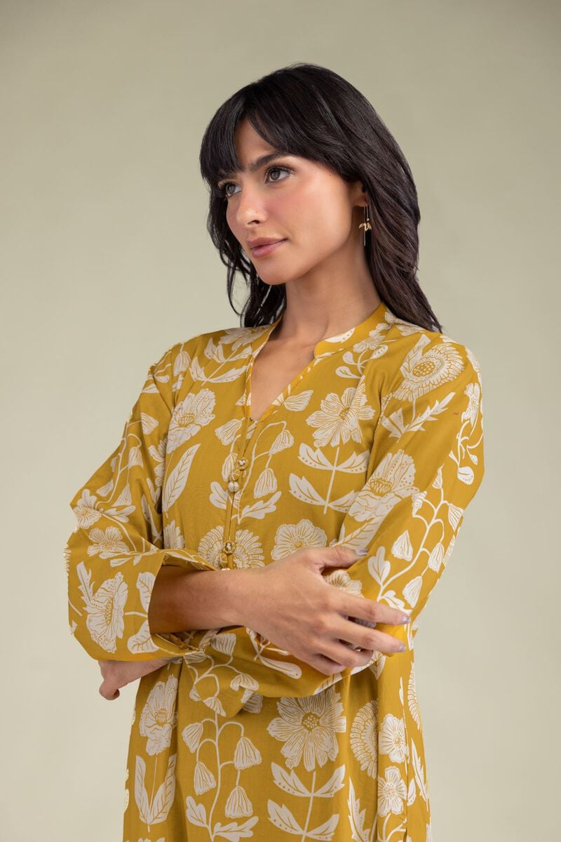 Printed | Cambric | Floral Band-Collar Kurta | USD 30.00