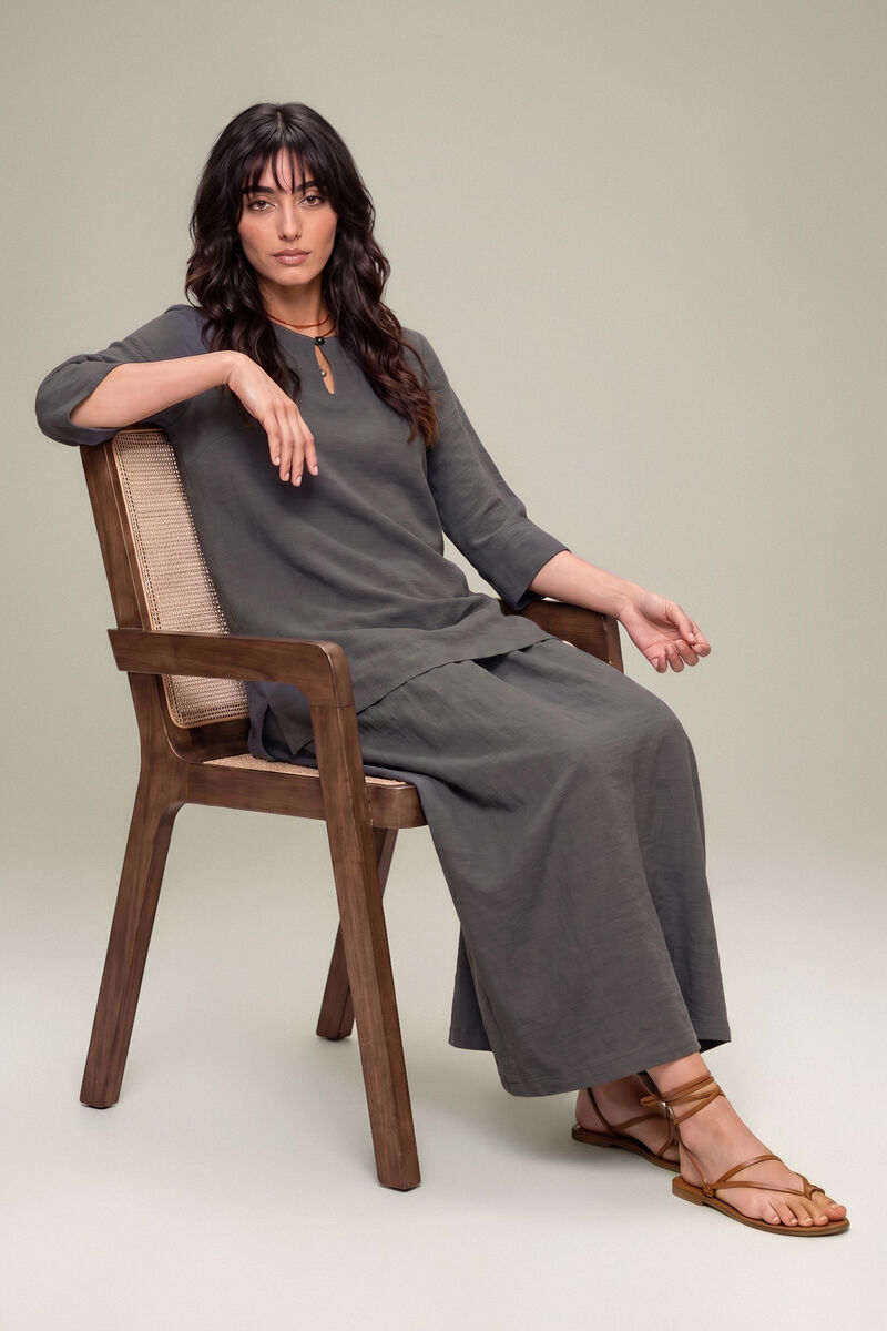 Dyed | Textured Georgette | Solid Gray Tunic | USD 40.00