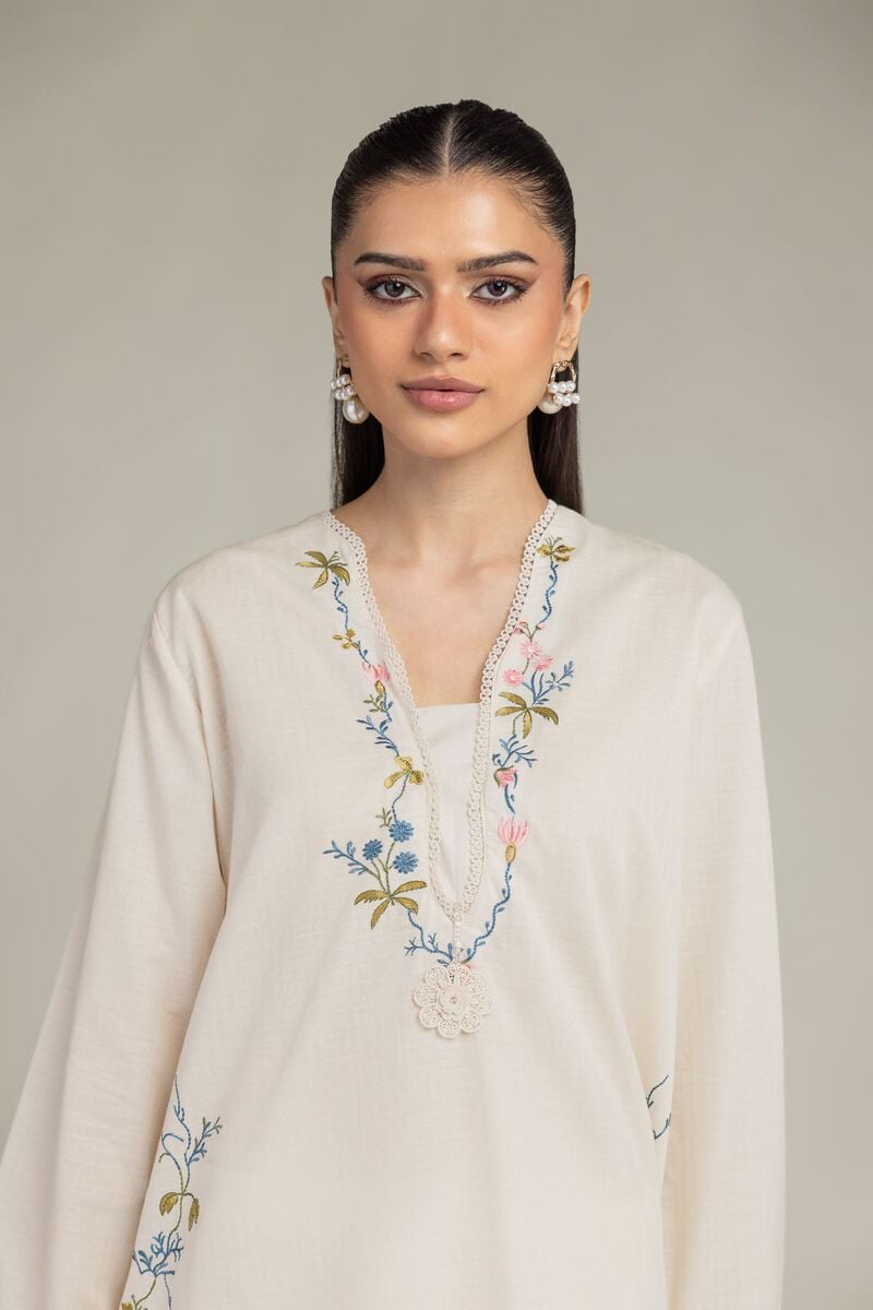 Embroidered | Cotton Dobby | Cotton V-Neck Kurta | USD 40.00