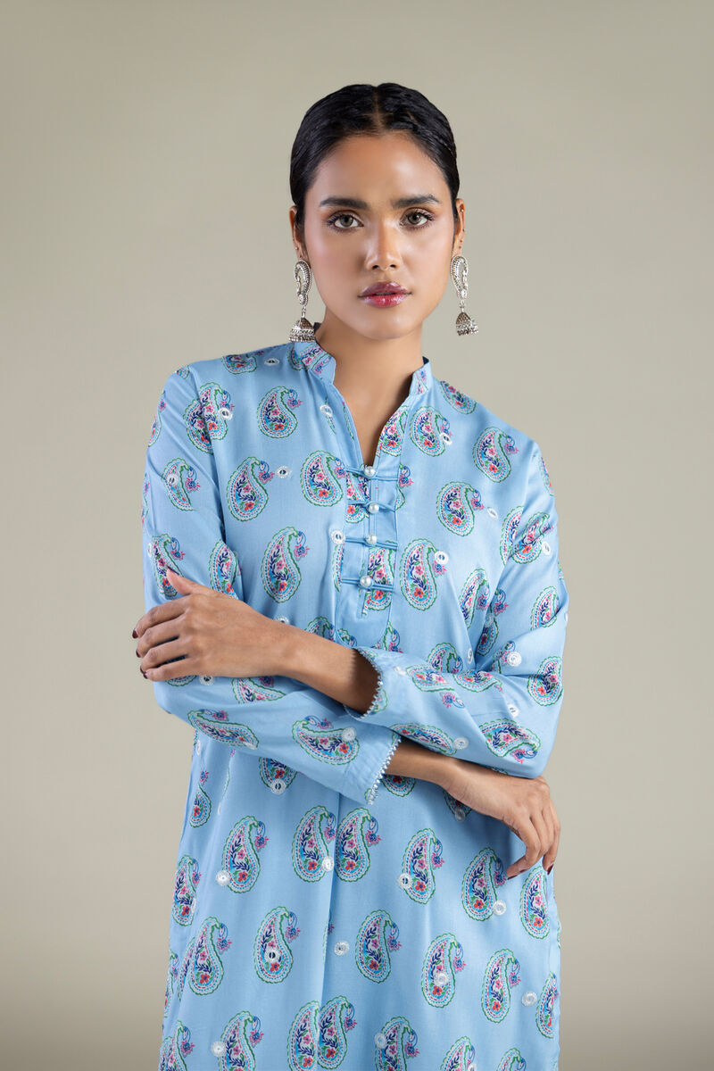 Embroidered | Viscose | Paisley Band Collar Kurta | null