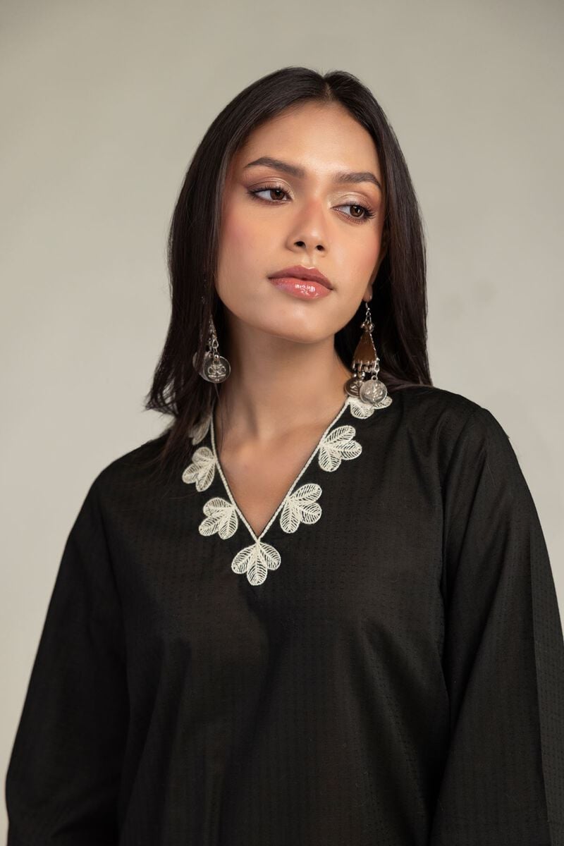 Embroidered | Cotton Dobby | Black Cotton Kurta | USD 35.00