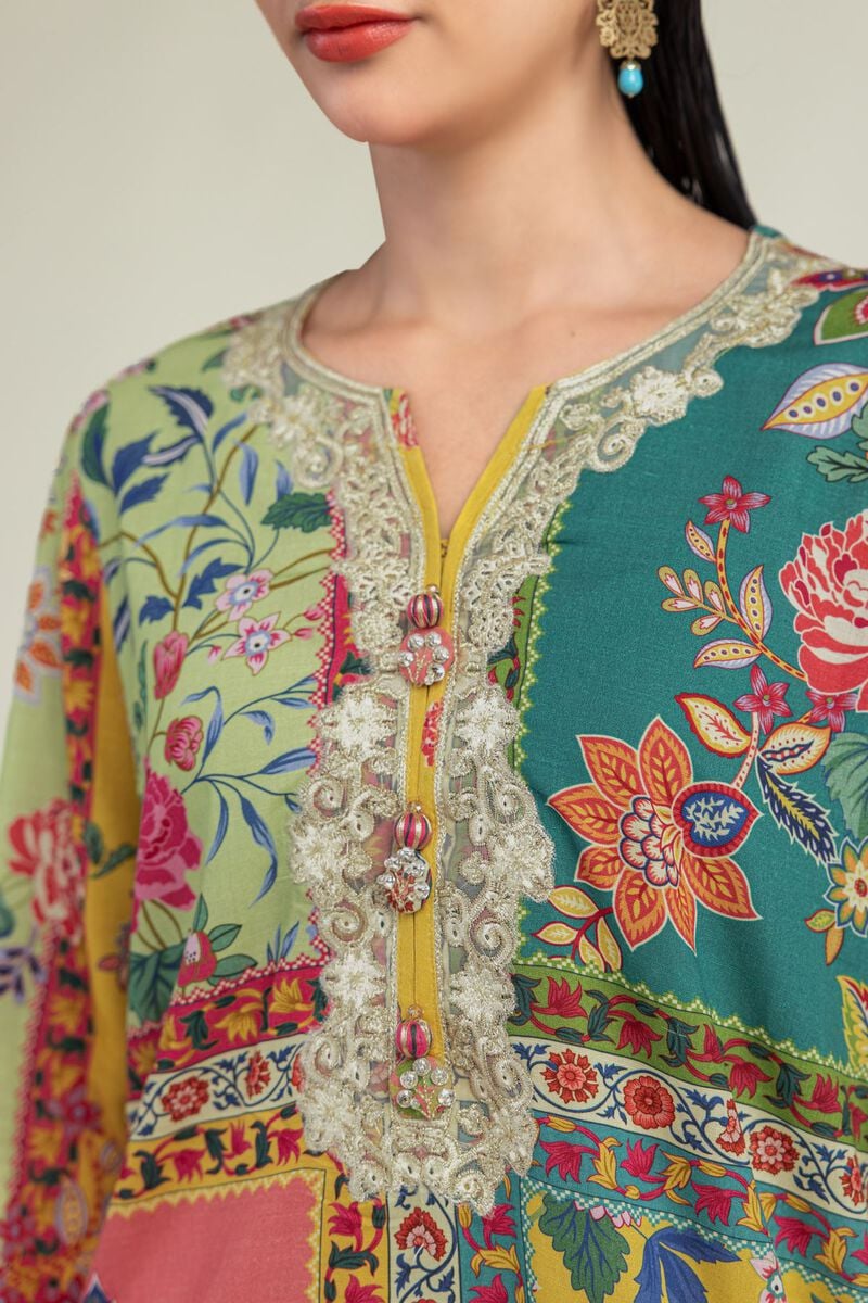 Embroidered | Raw Silk | Floral Silk Kurta | USD 40.00