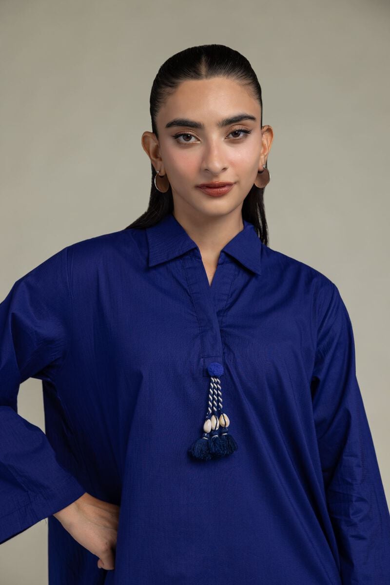 Dyed | Cotton Crinkle | Blue Longline Kurta | USD 35.00