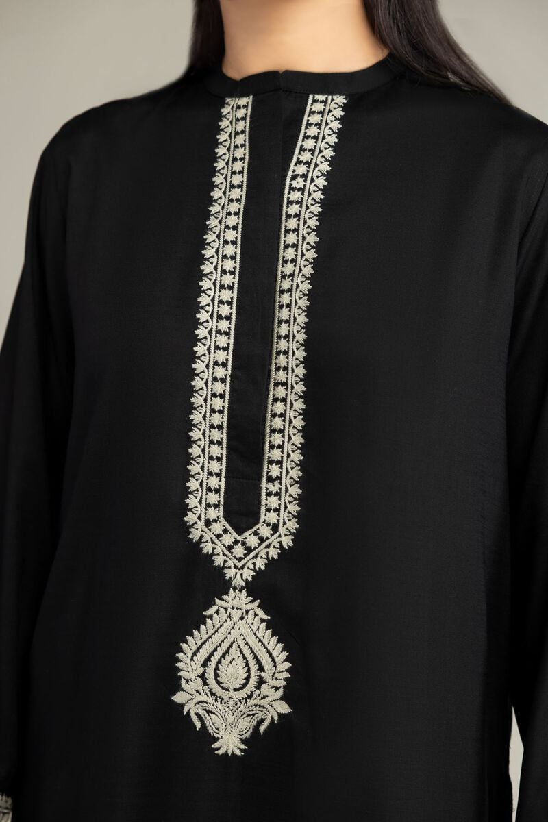 Dyed | Raw Silk | Black Longline Kurta | USD 35.00
