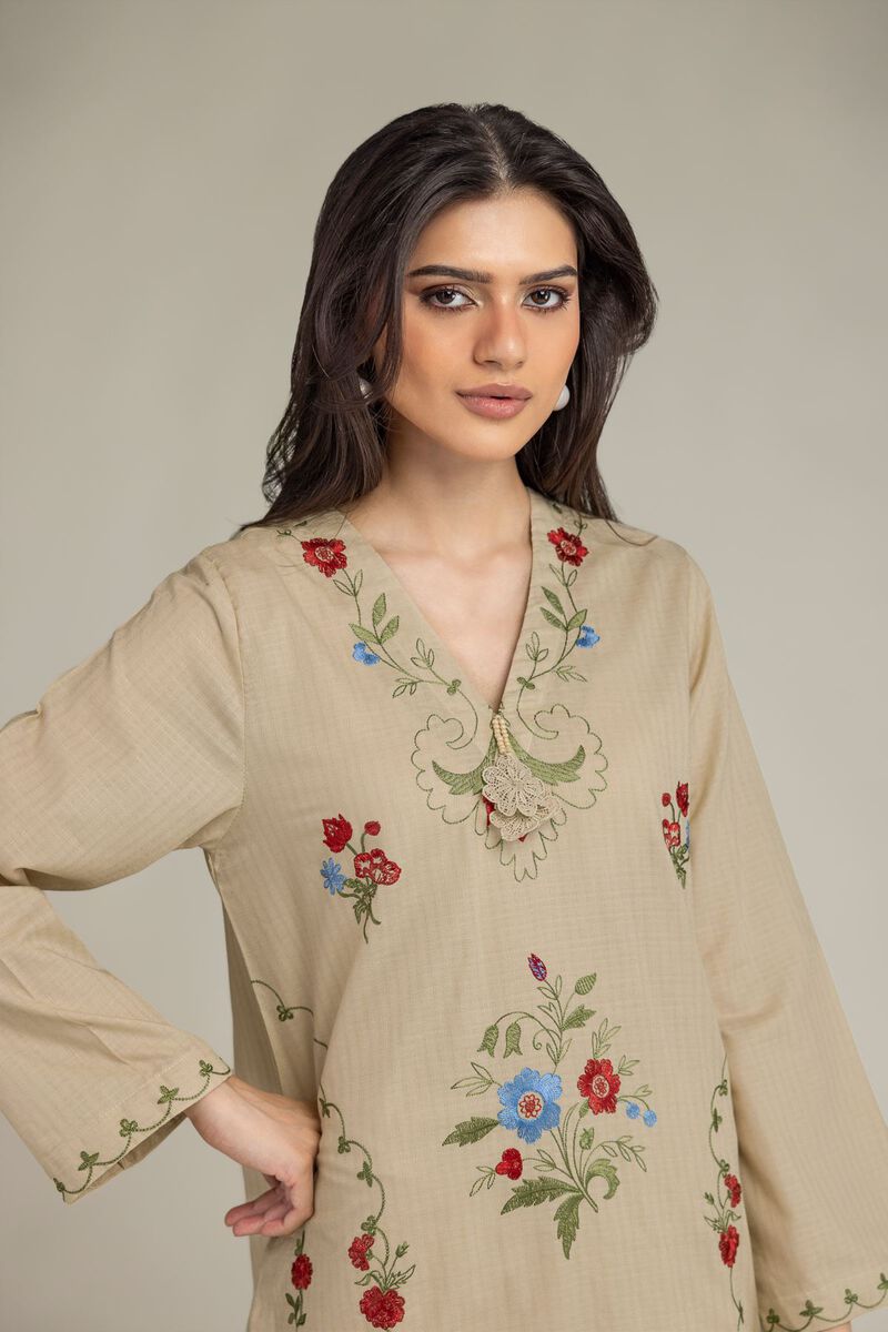 Embroidered | Cotton Dobby | Cotton V-Neck Kurta | USD 40.00