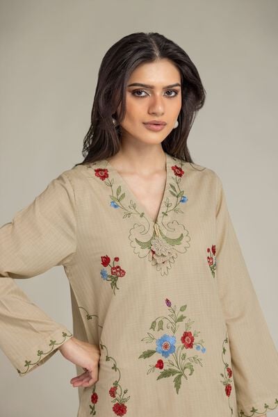 Embroidered | Cotton Dobby | Cotton V-Neck Kurta | USD 40.00