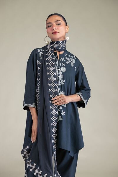 Embroidered | Chiffon | Chiffon Navy Dupatta | USD 35.00