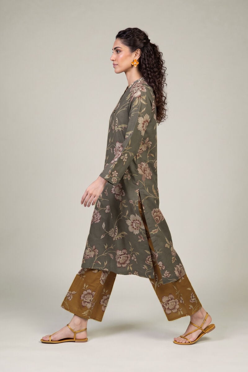Printed | Light Khaddar | Floral Longline Kurta | USD 35.00
