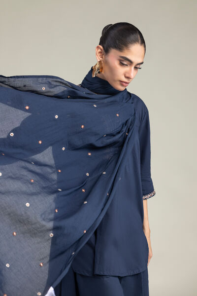 Embroidered | Lawn | Lawn Navy Dupatta | USD 35.00