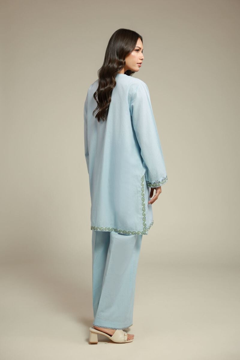 Embroidered | Cambric | Blue 2-Piece Tailored | USD 55.00
