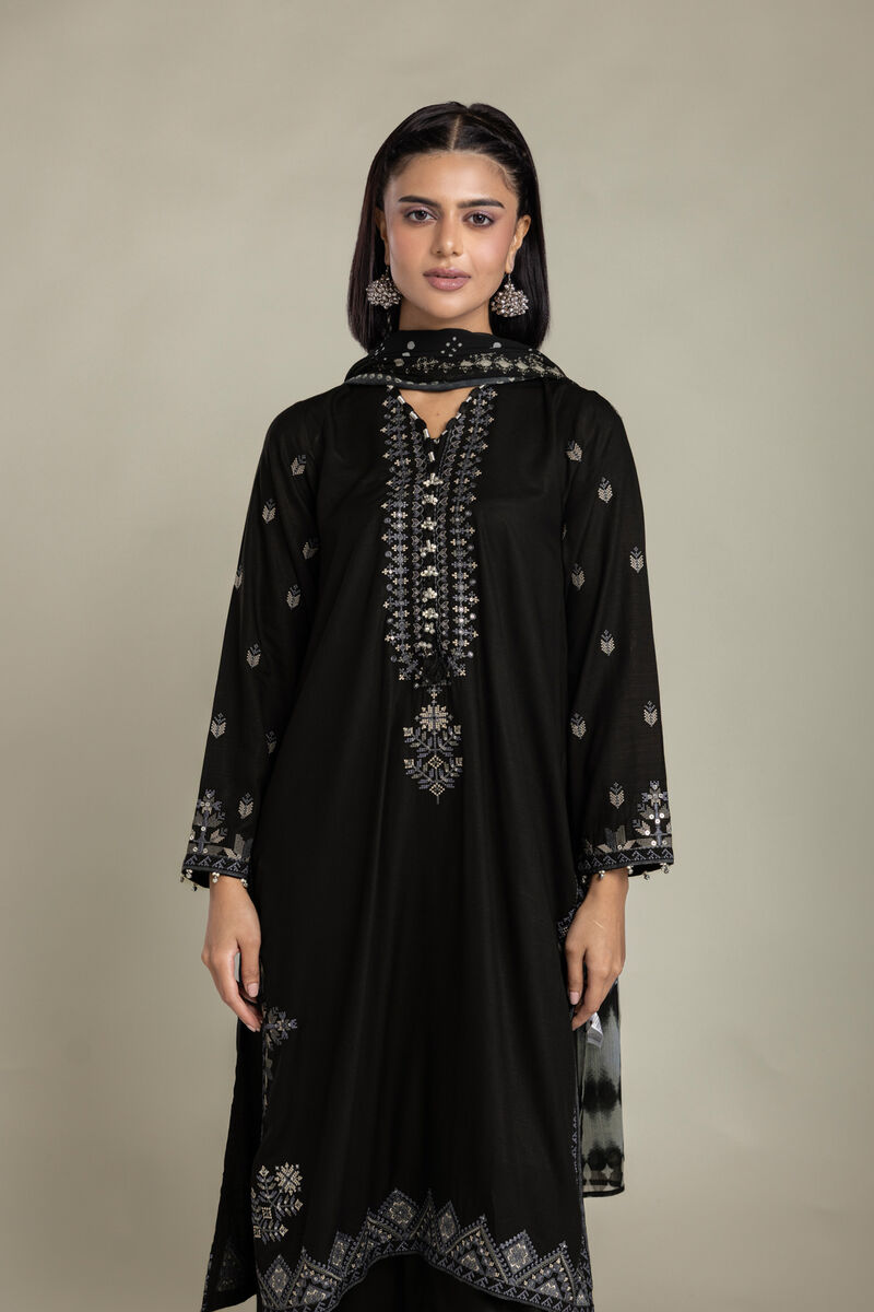 Embroidered | Raw Silk | Black Tailored 3-Piece | USD 105.00