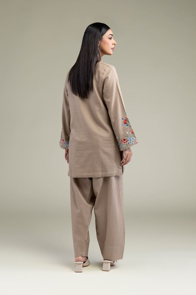 Embroidered | Cotton Dobby | Floral Beige Kurta | USD 40.00