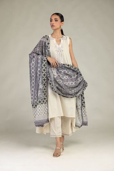 Textured Cotton | Embroidered | Floral Sleeveless Kurta | USD 40.00
