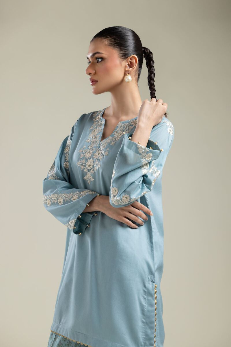 Embroidered | Textured Weave | V-Neck Short Kurta | USD 40.00