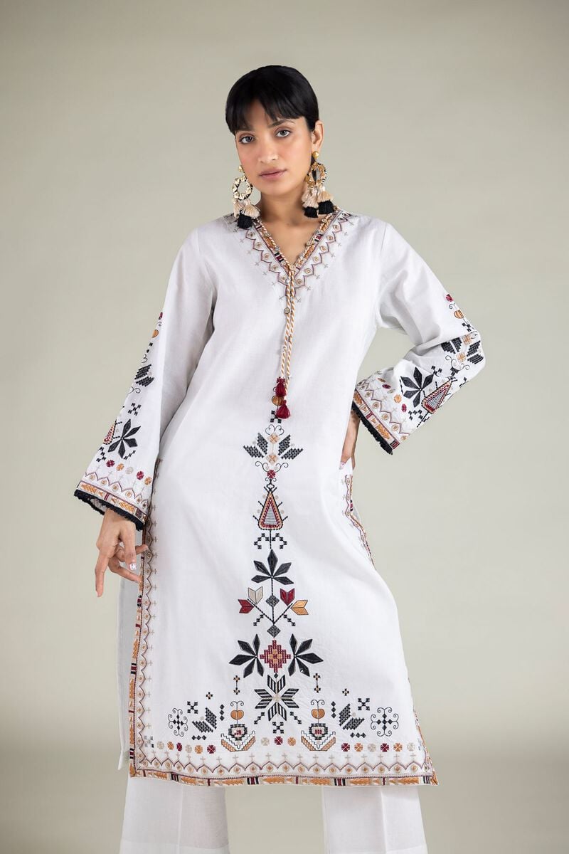 Embroidered | Cambric | White 2-Piece Tailored  | USD 45.00