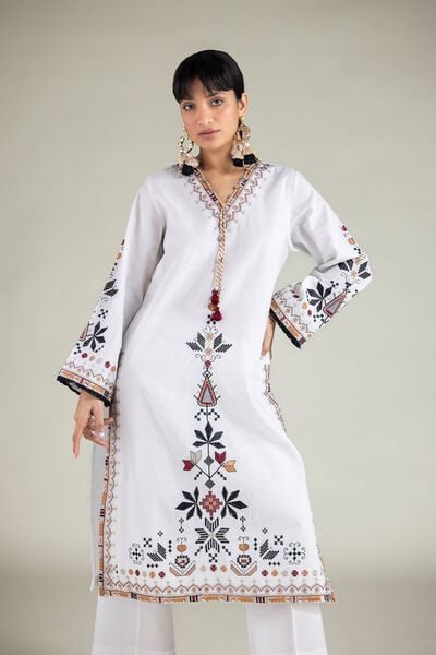 Embroidered | Cambric | White 2-Piece Tailored  | USD 45.00