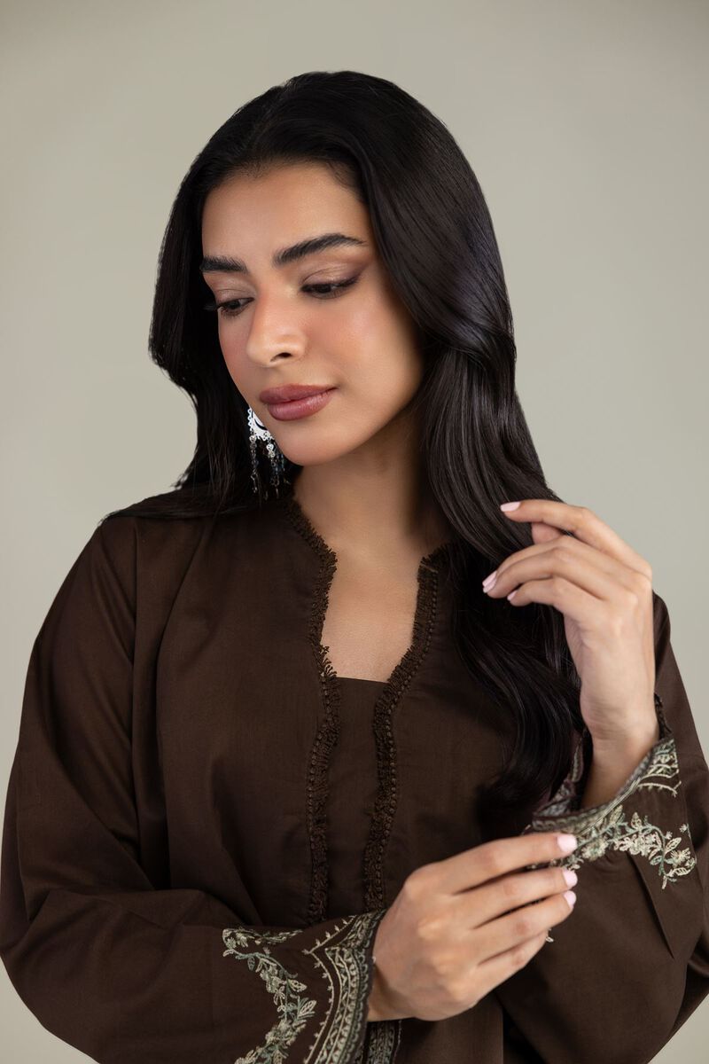 Embroidered | Cambric | Short Brown Kurta | USD 40.00