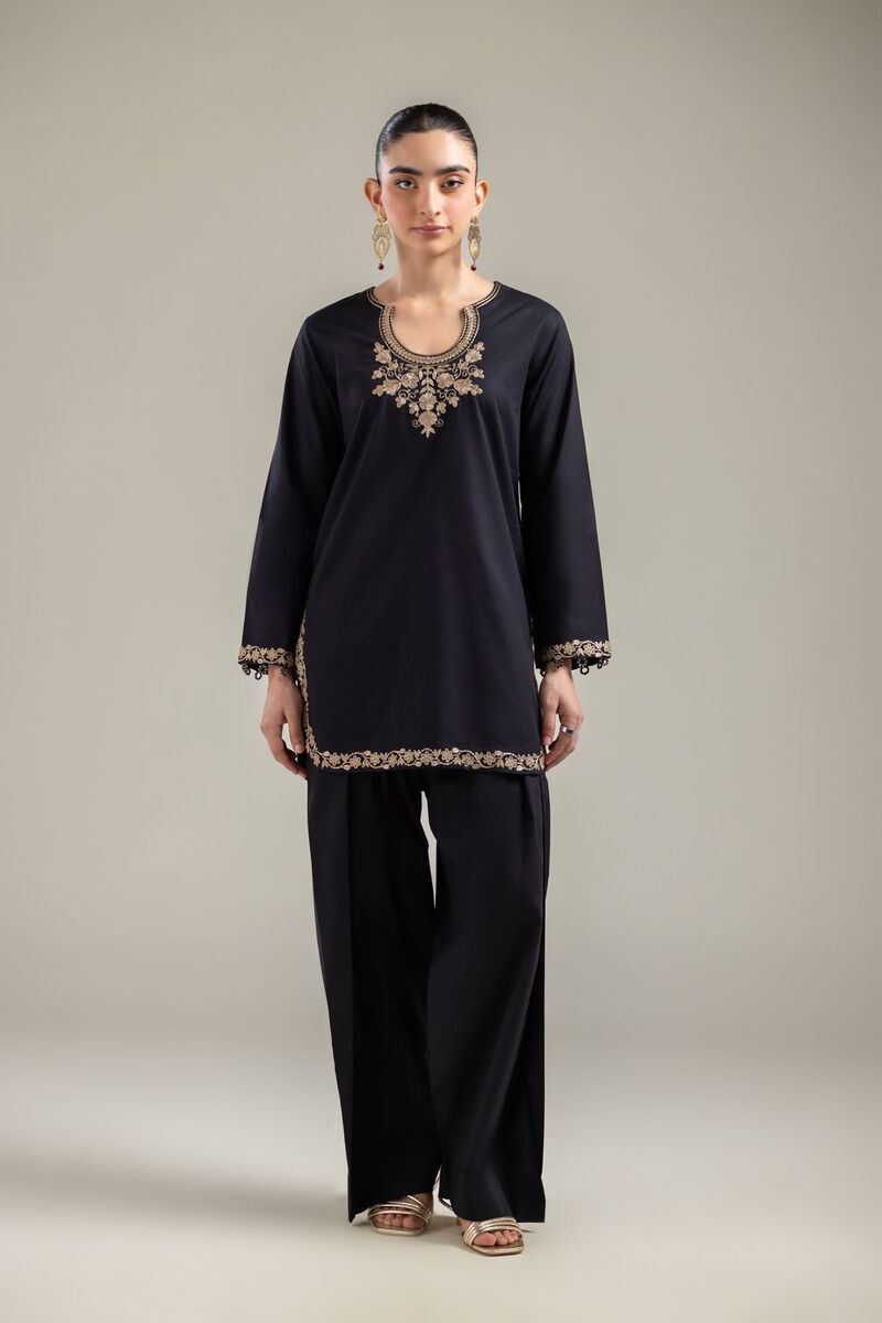 Embroidered |Cotton Dobby | Black Cotton Kurta | USD 40.00