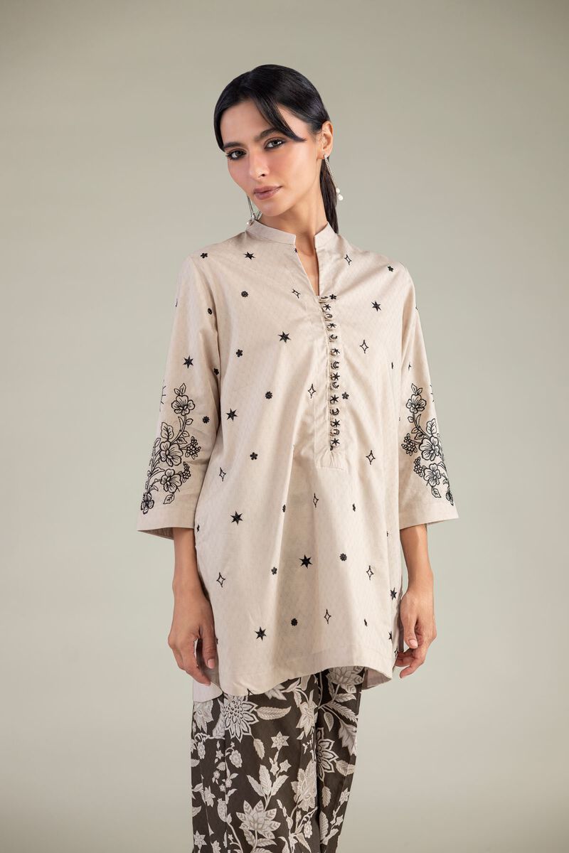 Embroidered | Cotton Dobby | Beige Floral Kurta | USD 40.00