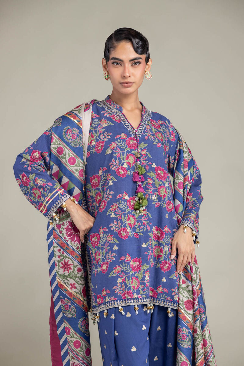 Embroidered | Polyester Silk | Blue Floral Dupatta | USD 35.00