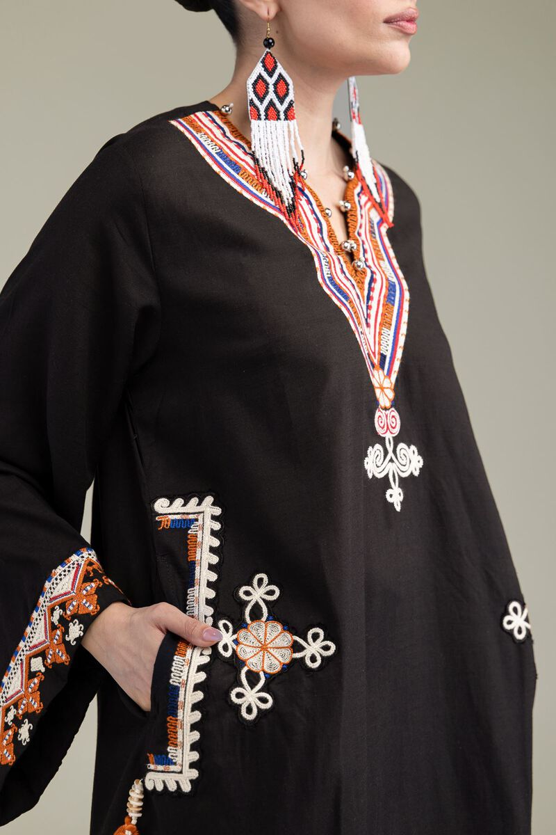 Embroidered | Raw Silk | Black Longline Kurta | USD 13.50