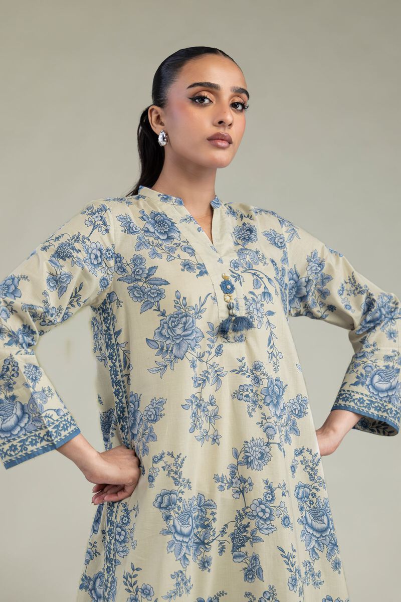Printed | Cambric | Long Beige Kurta | USD 35.00