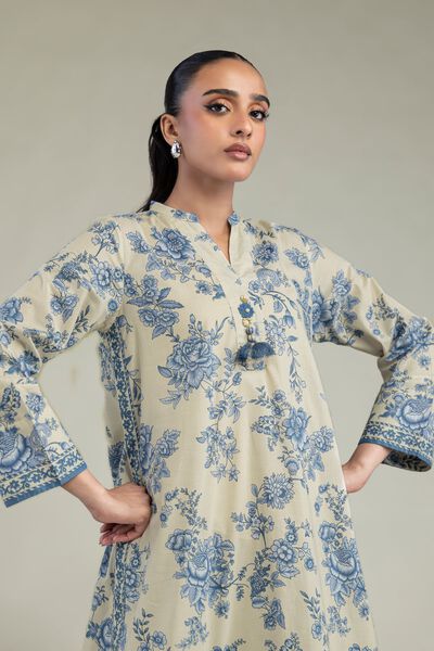 Printed | Cambric | Long Beige Kurta | USD 35.00