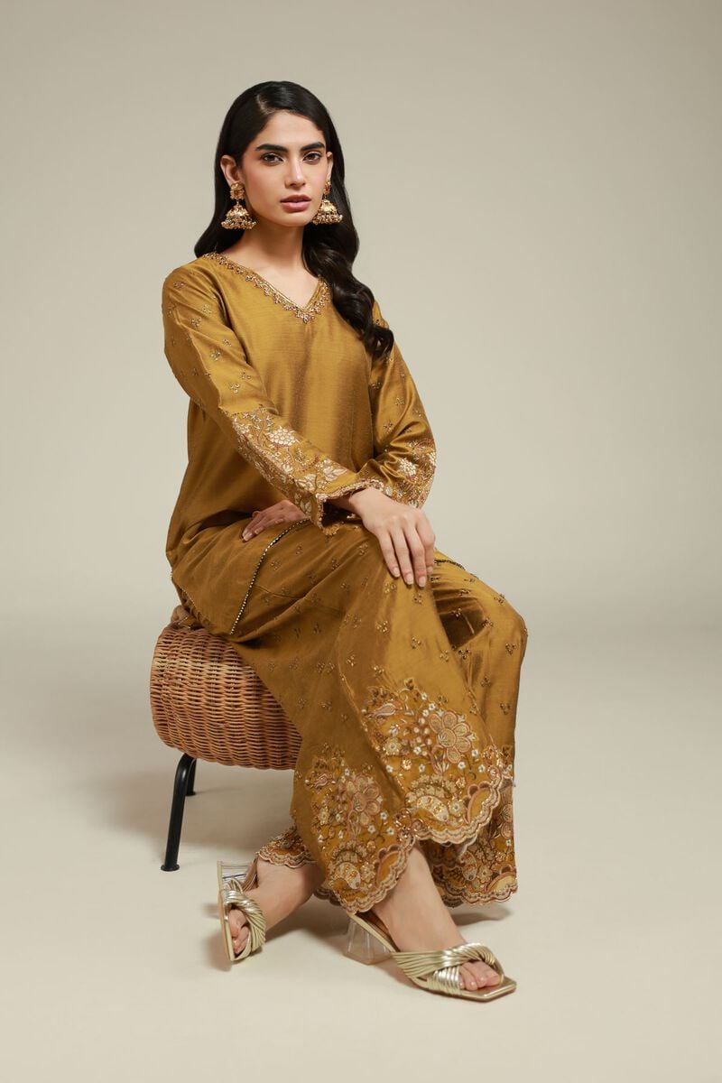 Embroidered | Raw Silk | 2 Piece Co-ord Set | Top and Bottom | USD 85.00