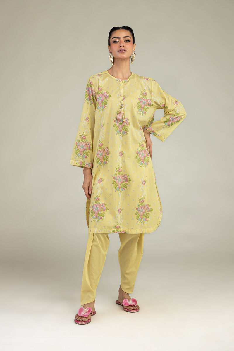 Printed | Cambric | Floral Yellow Kurta | USD 35.00
