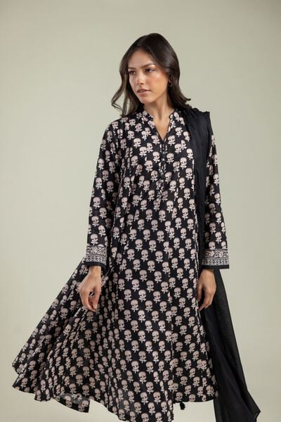 Printed | Cambric | V-Neck Black Kurta | USD 40.00