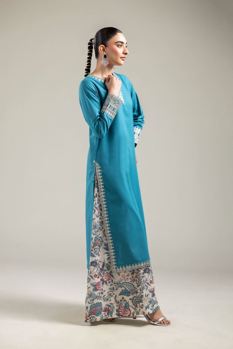 Embroidered |Cotton Dobby | Teal Cotton Kurta | USD 40.00
