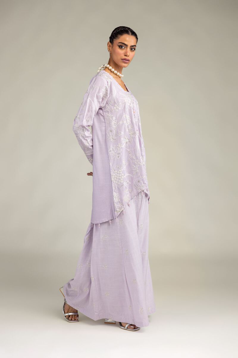 Embroidered | Raw Silk | Silk Lavender Pants | USD 40.00