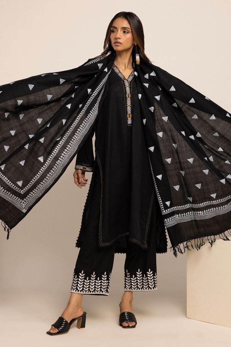 Shawl | Embroidered, BLACK, hi-res image number null