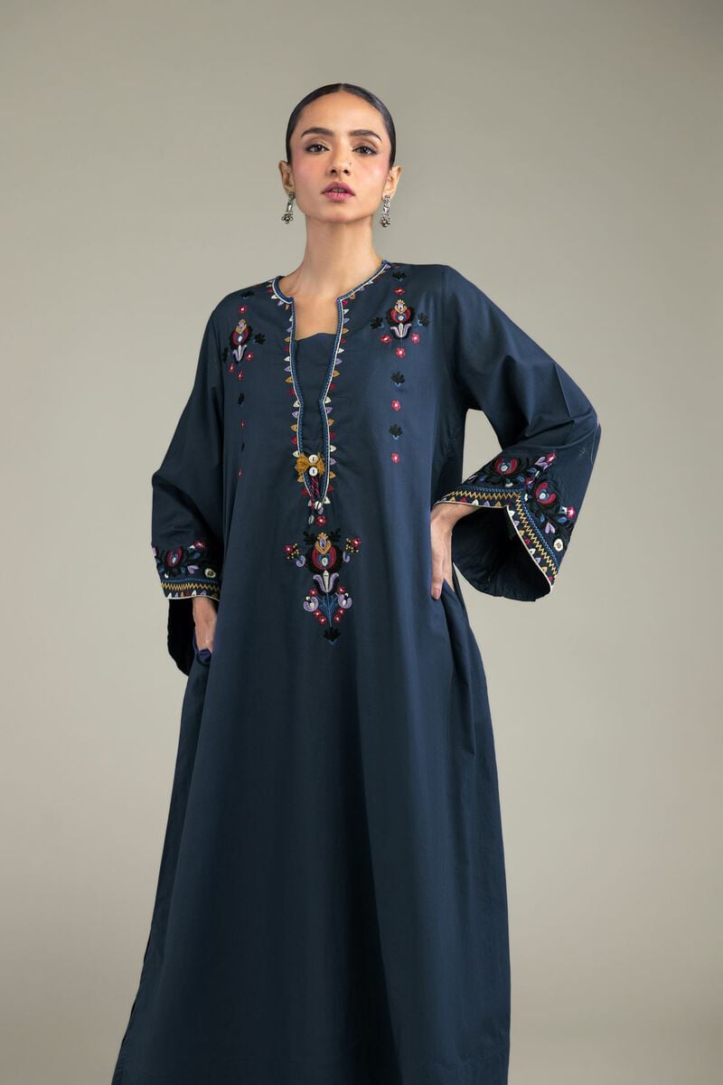 Embroidered | Cambric | Navy Cambric Kurta | USD 40.00
