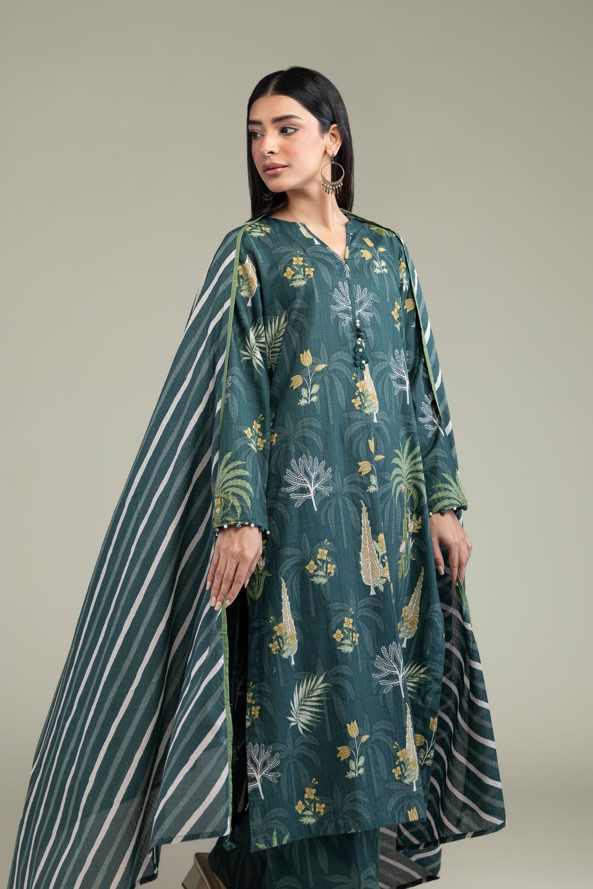Buy Floral V-Neck Kurta | 30.00 USD | 25-09-12E2-03TA-VG_MULTI