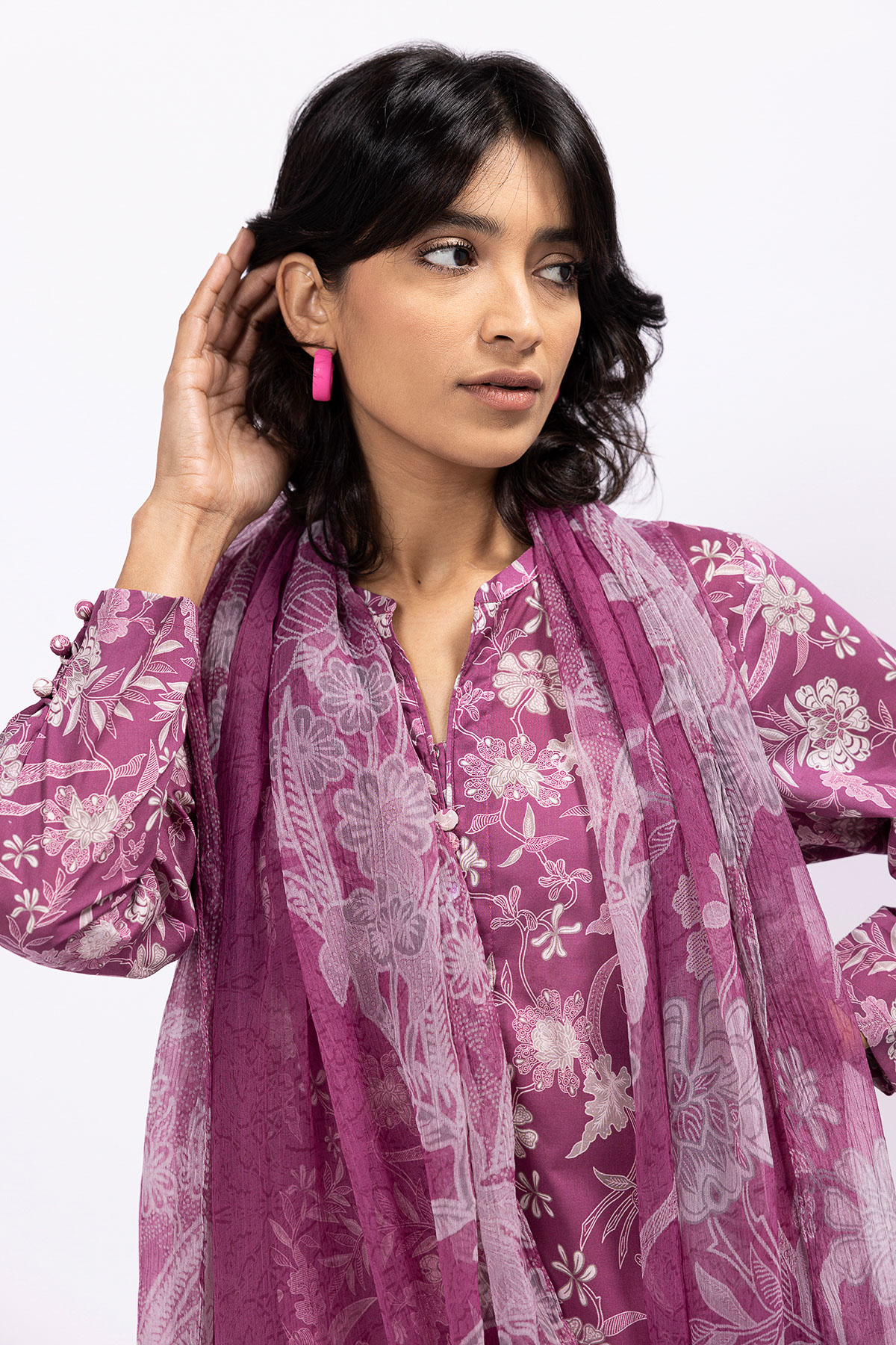 Pink Embroidered Flared Suit - Adizya